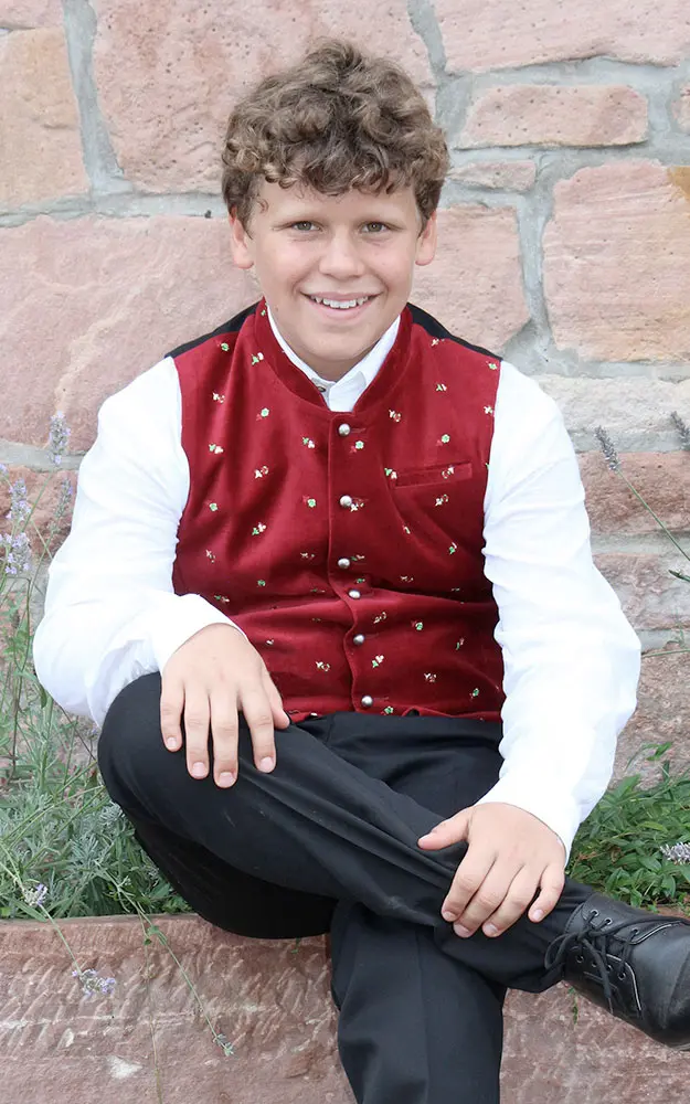 Kinderweste Samt bestickt, weinrot