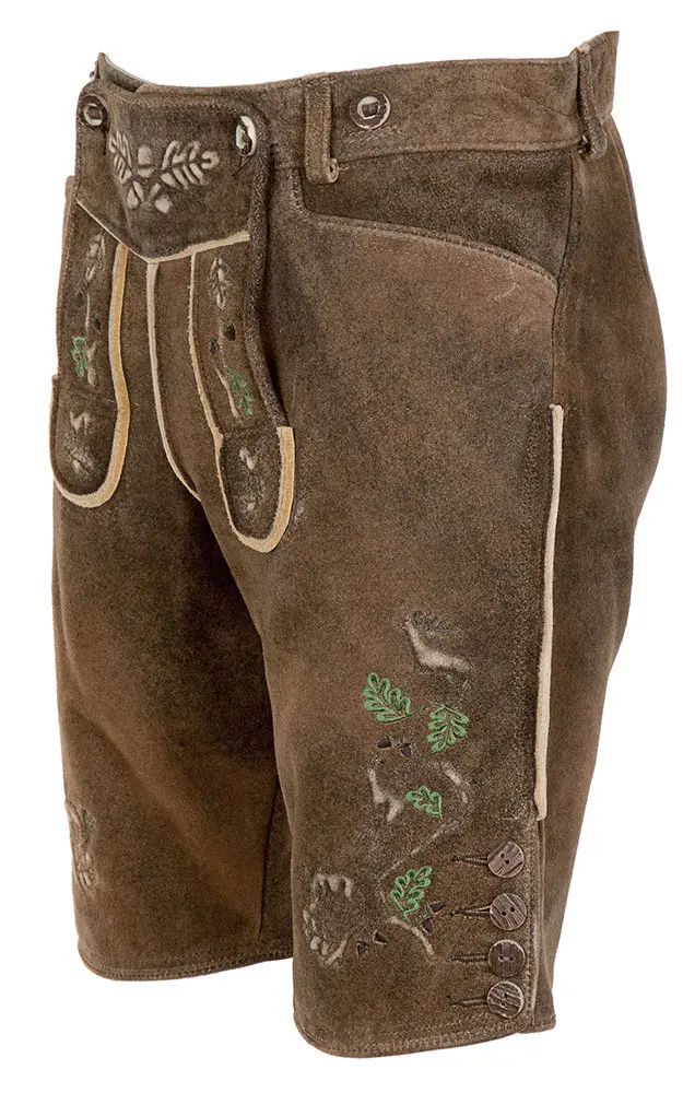 Lederhose Ursprung ohne Träger, braun/oliv Blatt