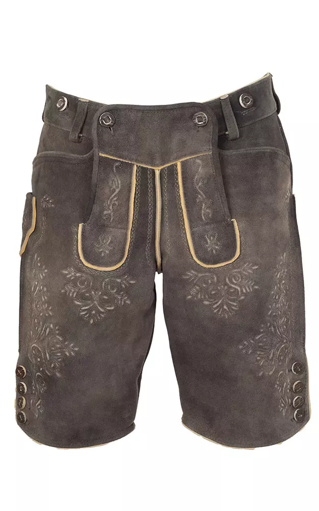 Lederhose Kaiser ohne Träger, altgrau/natur