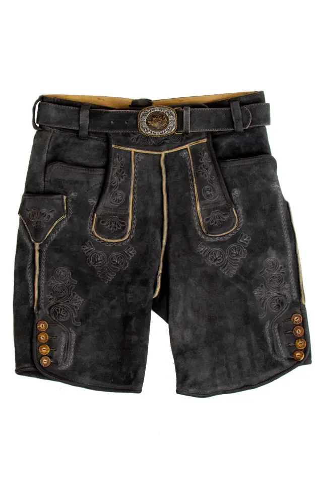 Lederhose Stocksee mit Gürtel, kohle