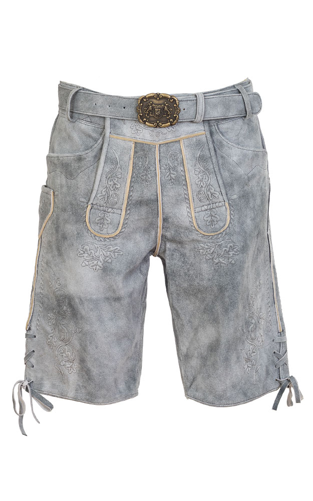 Lederhose 7664 mit Gürtel, grau