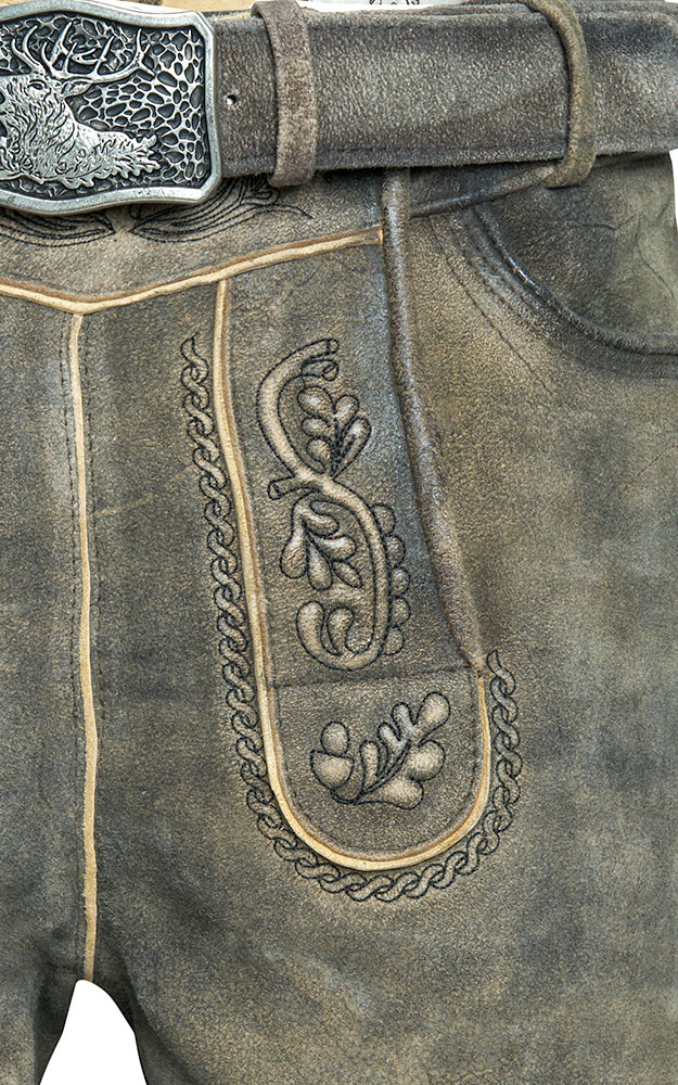Lederhose Nil mit Gürtel, graubraun