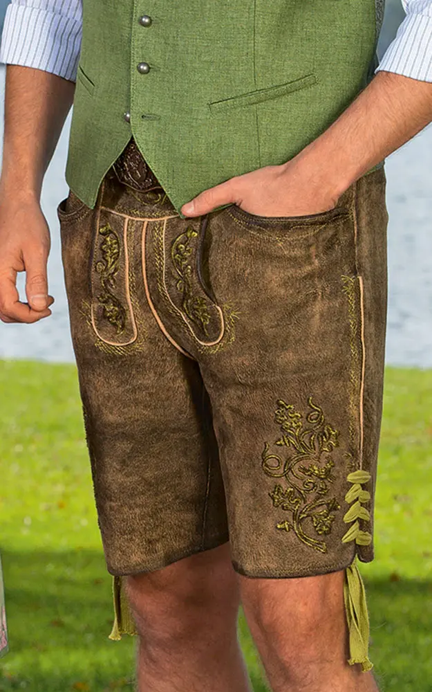 Lederhose Lukas mit Gürtel, wurzel grün