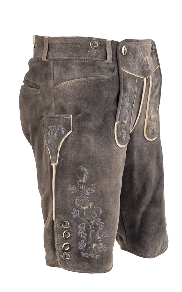 Lederhose Wildleben ohne Träger, graubraun/silber