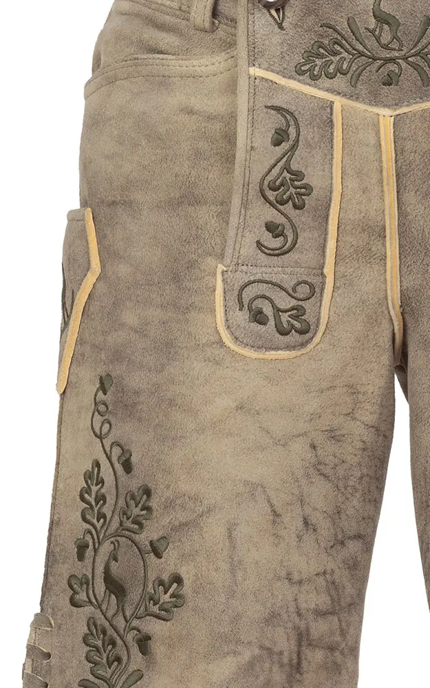 Hirschlederhose Ludwig ohne Träger, altsalzburg oliv