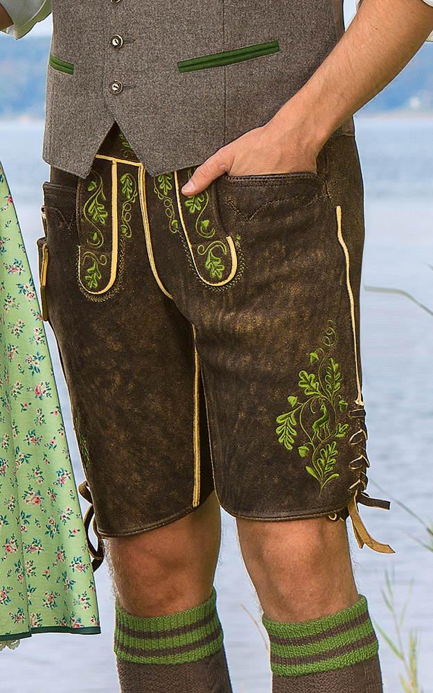 Hirschlederhose Leonhard MEINDL ohne Träger, dunkelbraun-antik