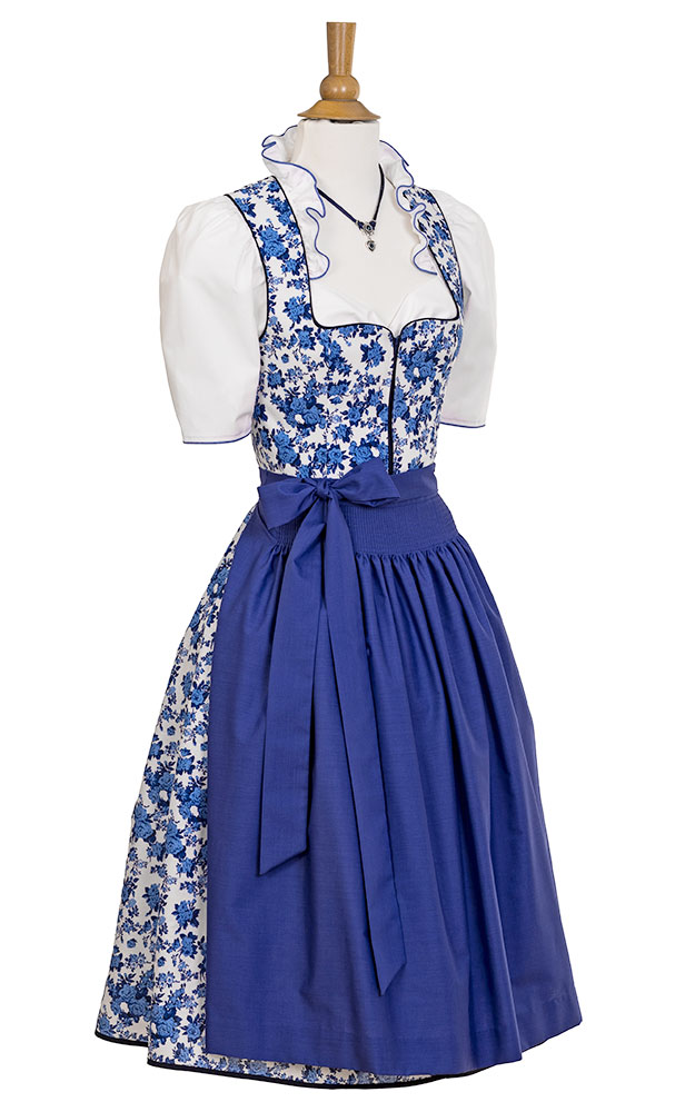 Blusendirndl Inntal /E weiß/blau, mit Schürze