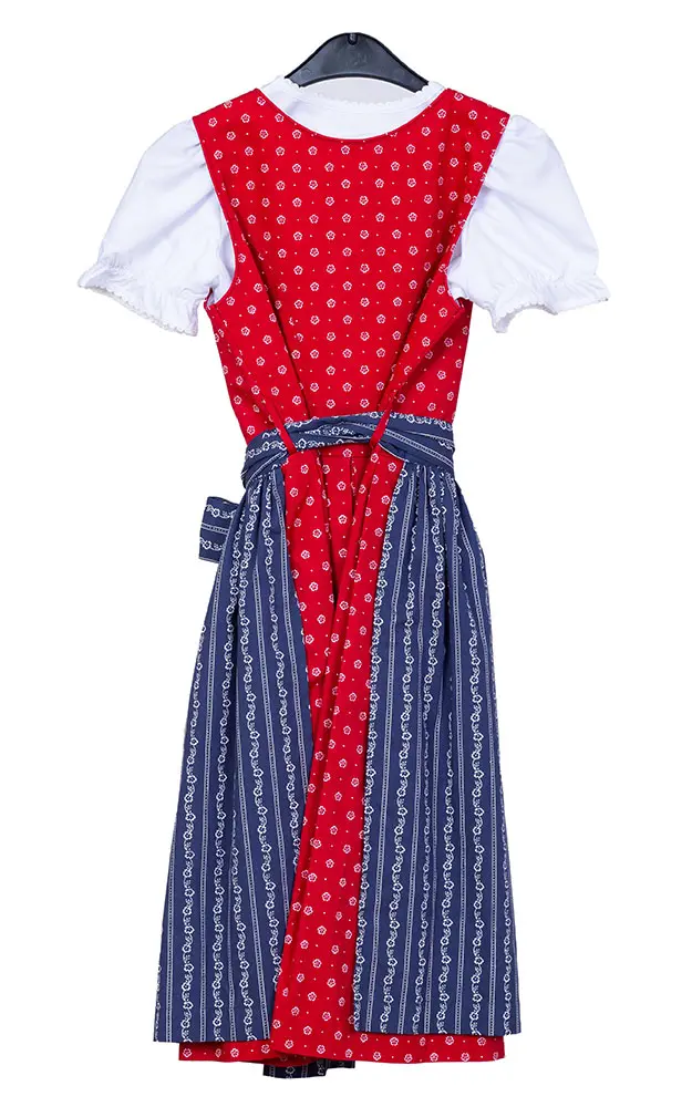 Kinderdirndl Wallersee, mit Schürze u. Bluse rot/blau