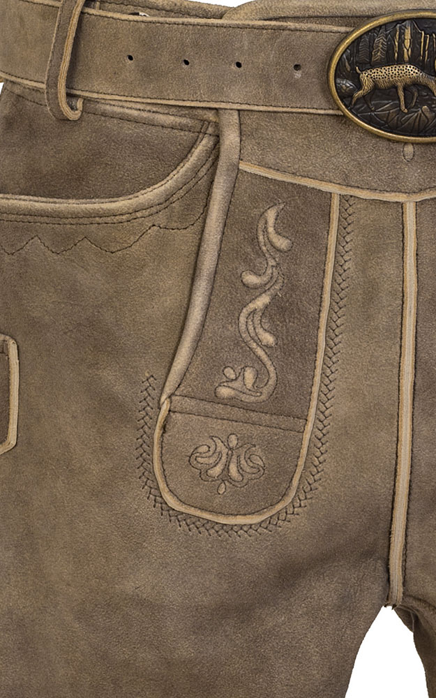 Lederhose Roman mit Gürtel, khaki