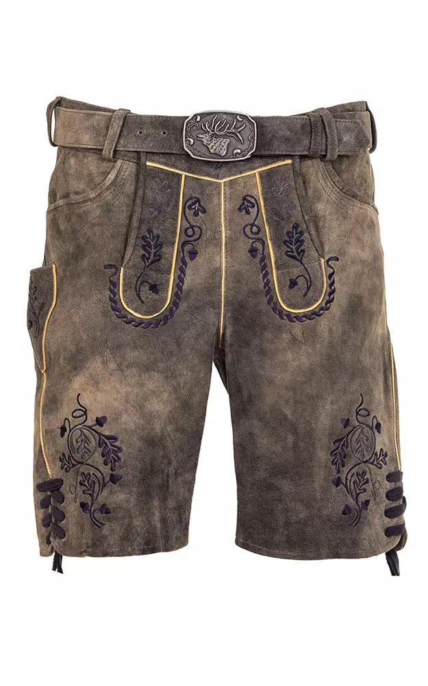 Lederhose Gottfried mit Gürtel, magma/blau