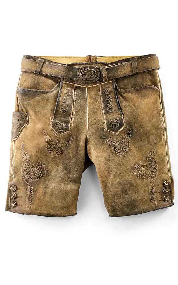 Lederhose Ammersee mit Gürtel, zirbe Antik