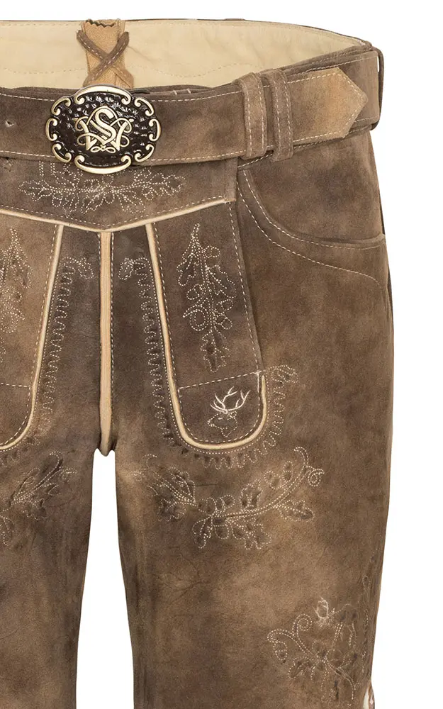 Lederhose Brunn mit Gürtel, bernstein