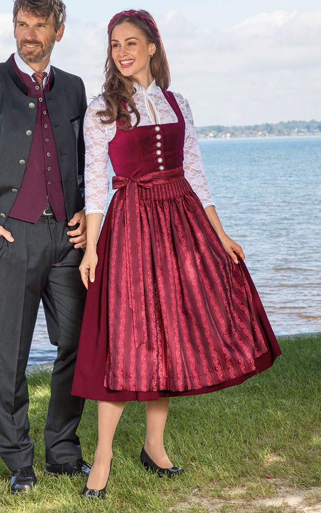 Blusendirndl Weinbach Samt rot, mit Schürze