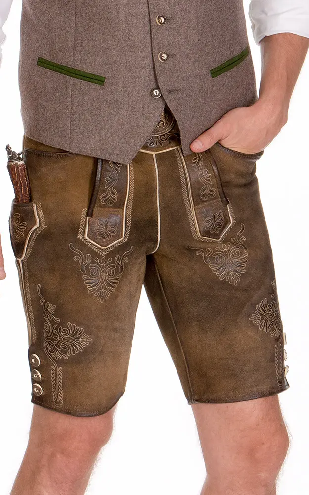 Lederhose Bertl mit Gürtel, antikbraun
