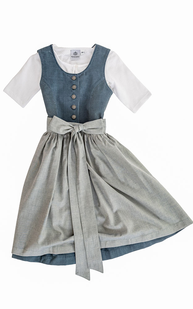 Kinderdirndl Blausee mit Schürze u. Bluse petrol