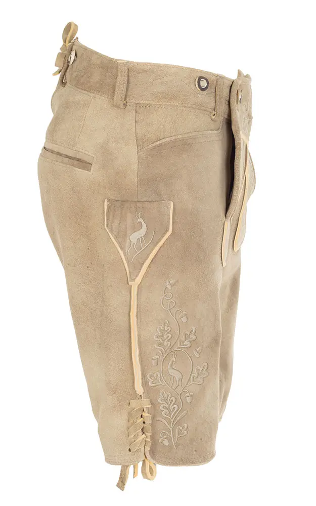 Hirschlederhose Ludwig ohne Träger, antik hell