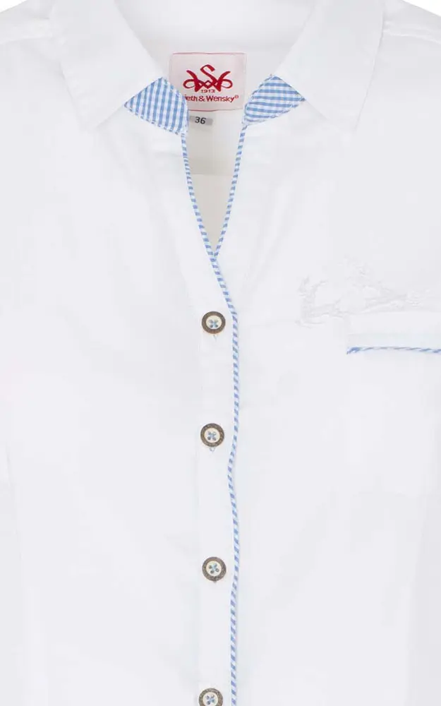 Trachtenbluse Rita Polenta, weiß/hellblau