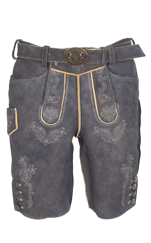 Hirschlederhose Hubert mit Gürtel, anthrazit