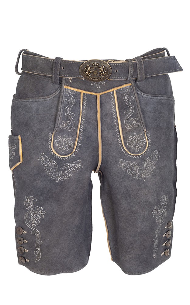 Hirschlederhose Hubert mit Gürtel, anthrazit