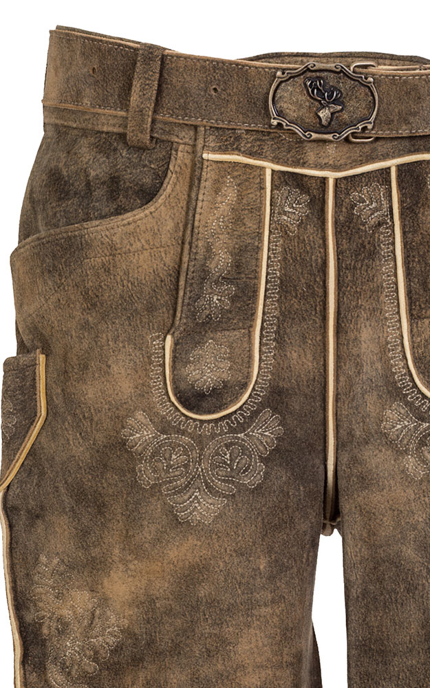 Lederhose Wilderer mit Gürtel, braun