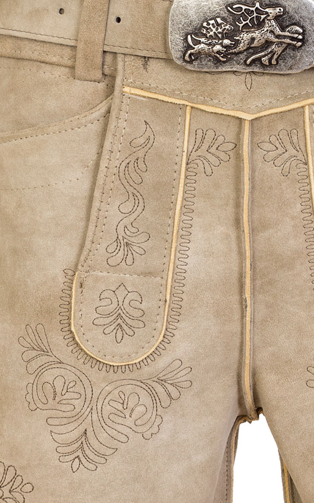 Lederhose Wilderer mit Gürtel, hellbeige
