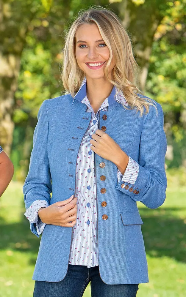 Trachtenbluse Frieda, hellblau/weiß gestreift