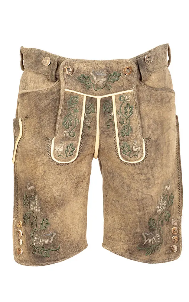 Hirschlederhose Eggern, ohne Gürtel akazie grün