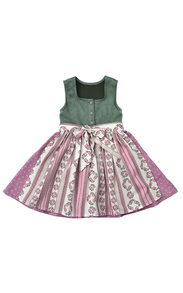 Baby-Dirndl Cindy mit Schürze, grün/brombeer Samtoptik