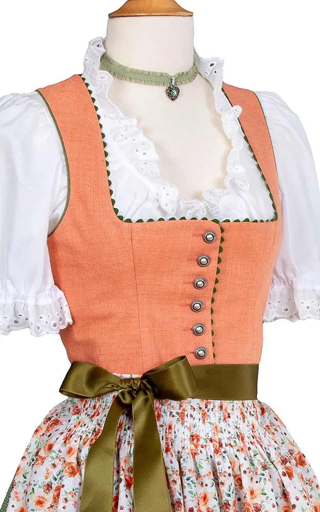 Blusendirndl Ahrtal mandarine/oliv, mit Schürze