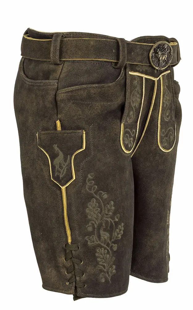 Hirschlederhose Spitzbua-RE mit Gürtel, Espresso
