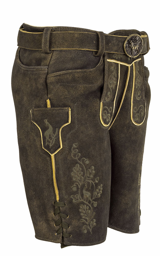 Hirschlederhose Spitzbua-RE mit Gürtel, Espresso