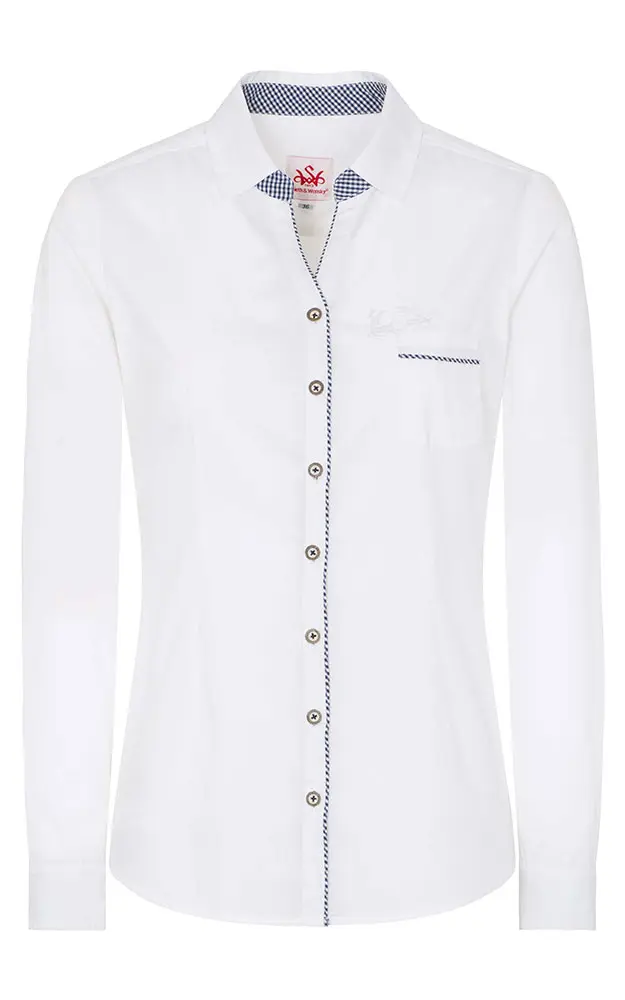 Trachtenbluse Polenta, weiß/dunkelblau