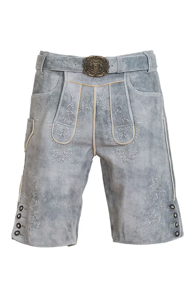 Lederhose 7664 mit Gürtel, grau