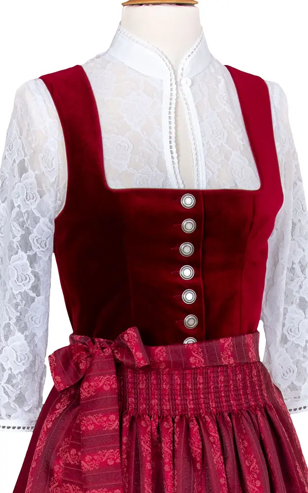 Blusendirndl Weinbach Samt rot, mit Schürze