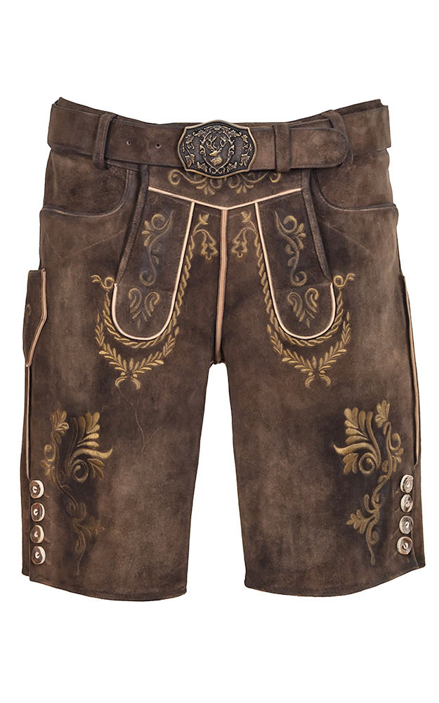 Lederhose Bregenz mit Gürtel, dunkelbraun