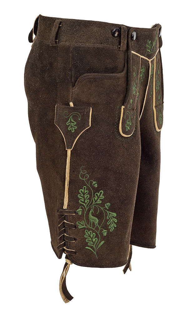 Hirschlederhose Leonhard ohne Träger, dunkelbraun-antik
