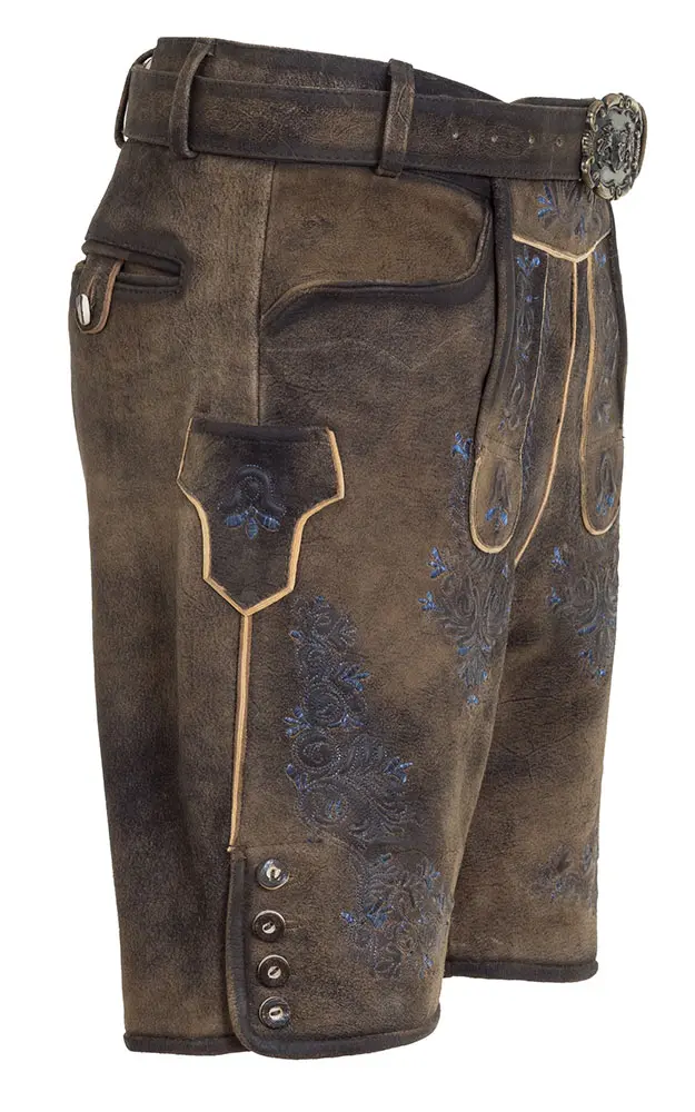 Lederhose 7734 mit Gürtel, espresso/blau