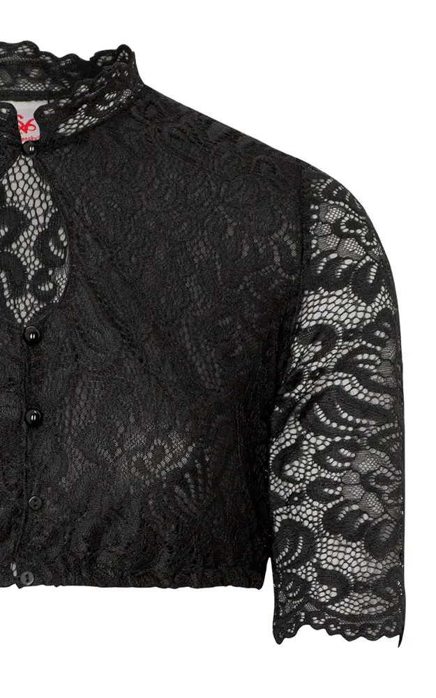 Dirndlbluse Amerika, schwarz Spitzenarm