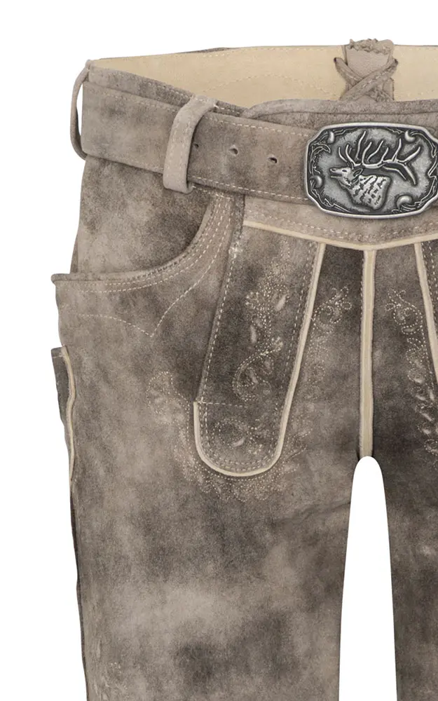 Lederhose Alex mit Gürtel, oxford/sand