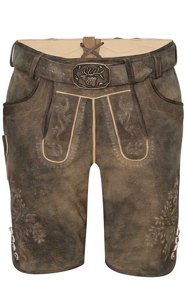 Lederhose Adrian mit Gürtel, braun rustikal
