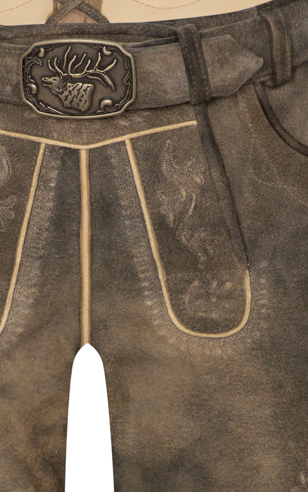 Lederhose Adrian mit Gürtel, braun rustikal