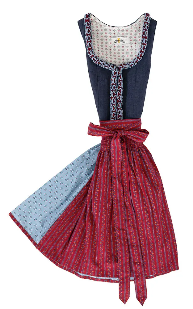 Kinderdirndl Rosalinda mit Schürze, marine/weinrot