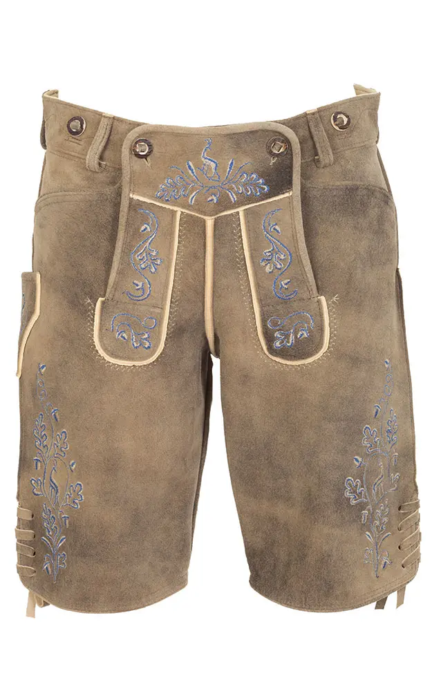Lederhose Inka ohne Träger, beige/blau