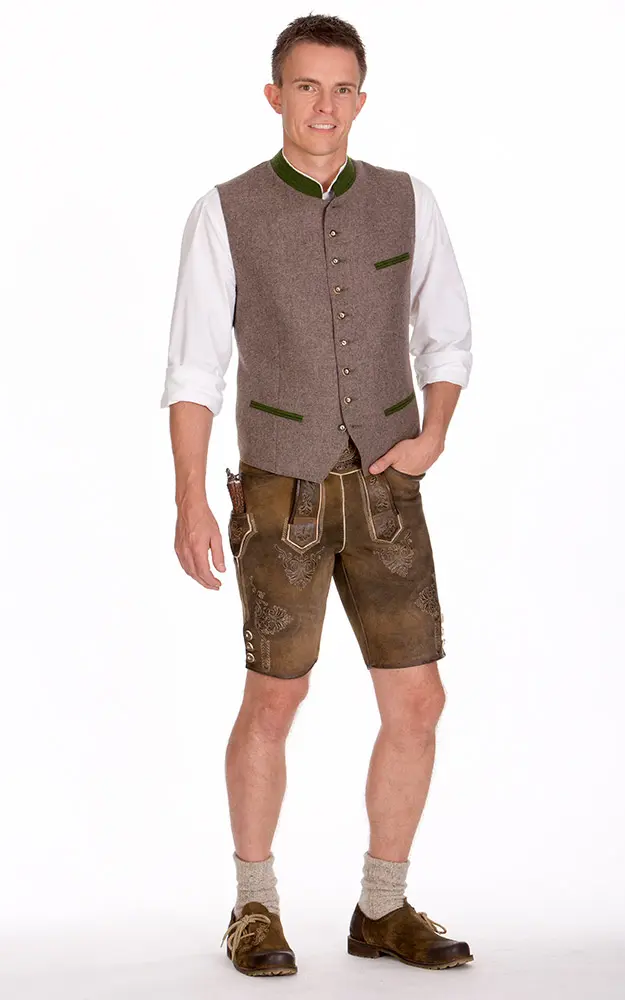 Lederhose Bertl mit Gürtel, antikbraun