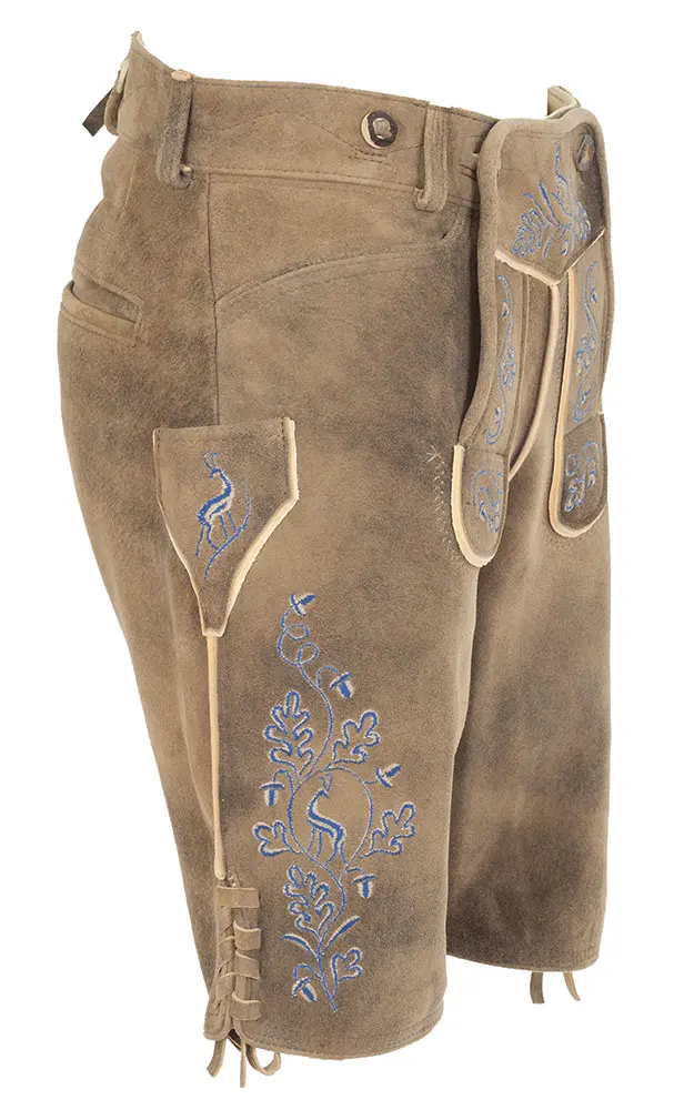 Lederhose Inka ohne Träger, beige/blau