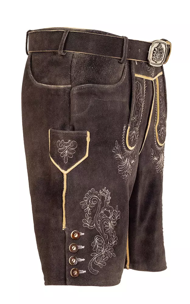 Hirschlederhose Jenner mit Gürtel, grau antik