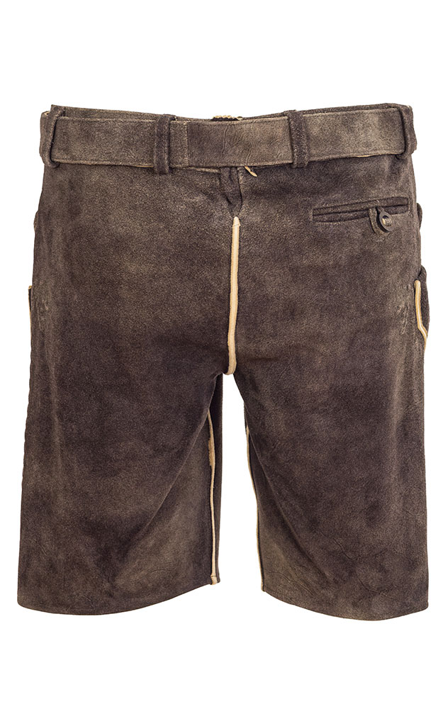 Lederhose Flachsee mit Gürtel, dunkelbraun