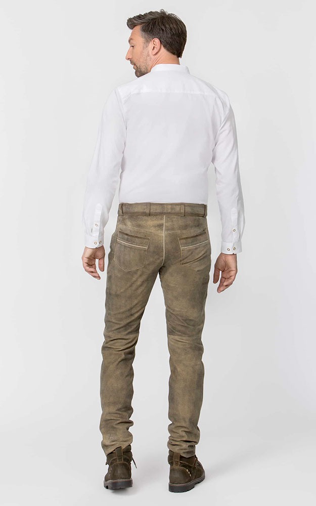 Lederhose Marlon mit Gürtel, braun gespeckt