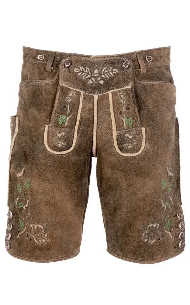 Lederhose Ursprung ohne Träger, braun/oliv Blatt