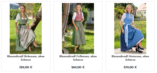 Grüne und blaue Dirndl uns unserer aktuellen Kollektion
